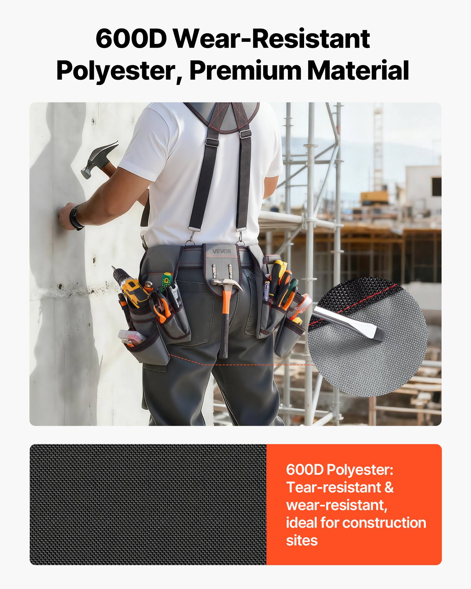 600D Wear-Resistant Polyester, Premium Material

600D Polyester: Tear-resistant & wear-resistant, ideal for construction sites