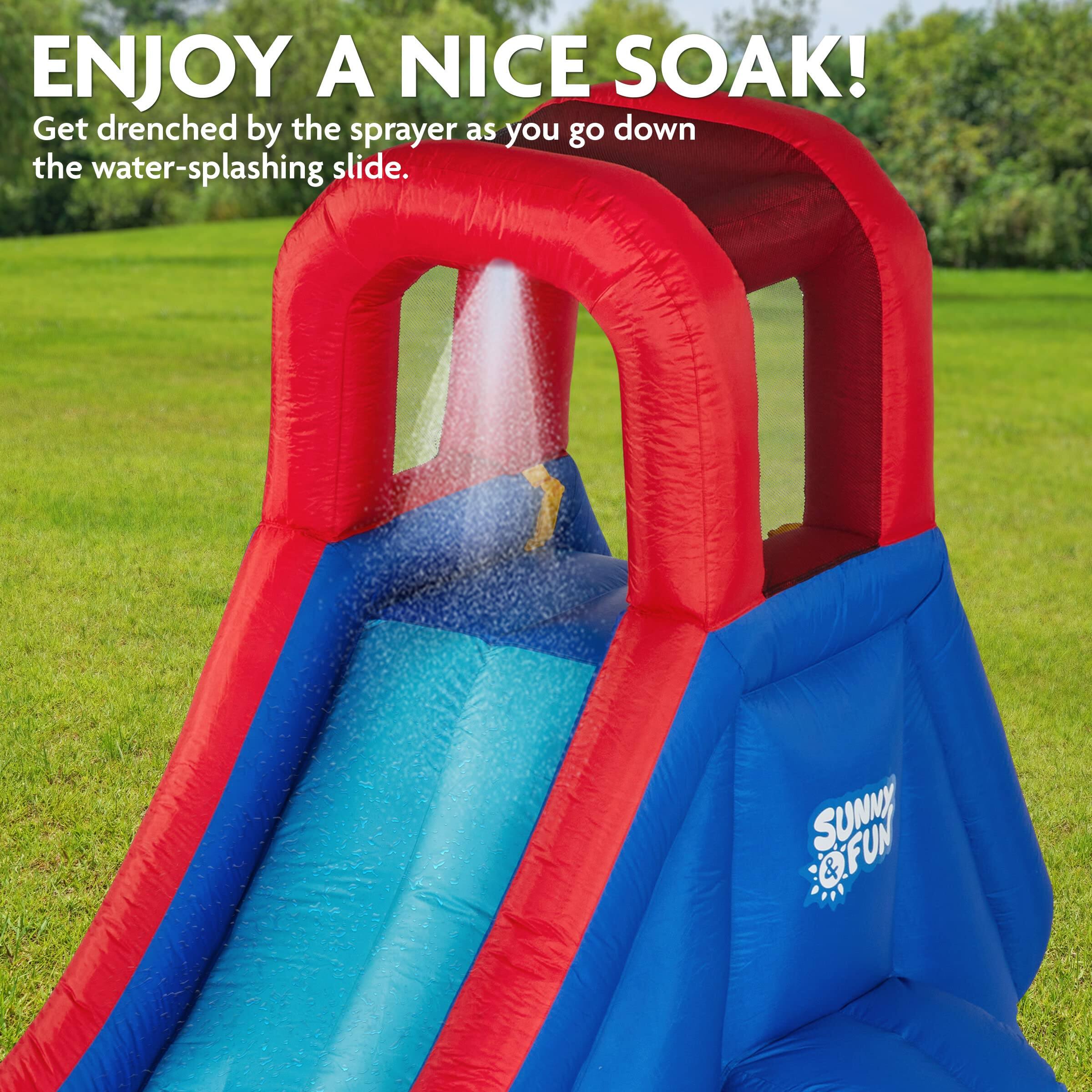 ENJOY A NICE SOAK! Get drenched by the sprayer as you go down the water-splashing slide. SUNNY FUN &