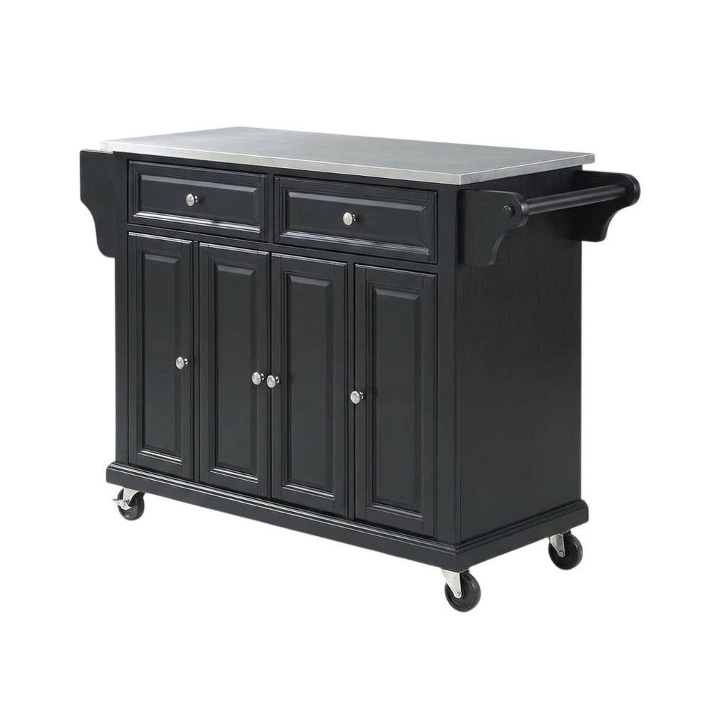 Front. Crosley Furniture - Full Size Stainless Steel Top Kitchen Cart - Black.