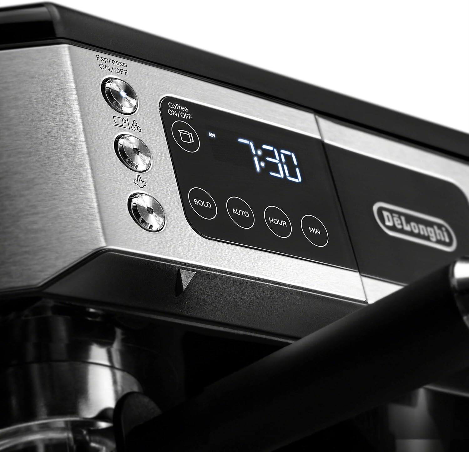 Espresso ON/OFF  
Coffee ON/OFF  
AM 7:30  
BOLD AUTO  
HOUR MIN  
DeLonghi