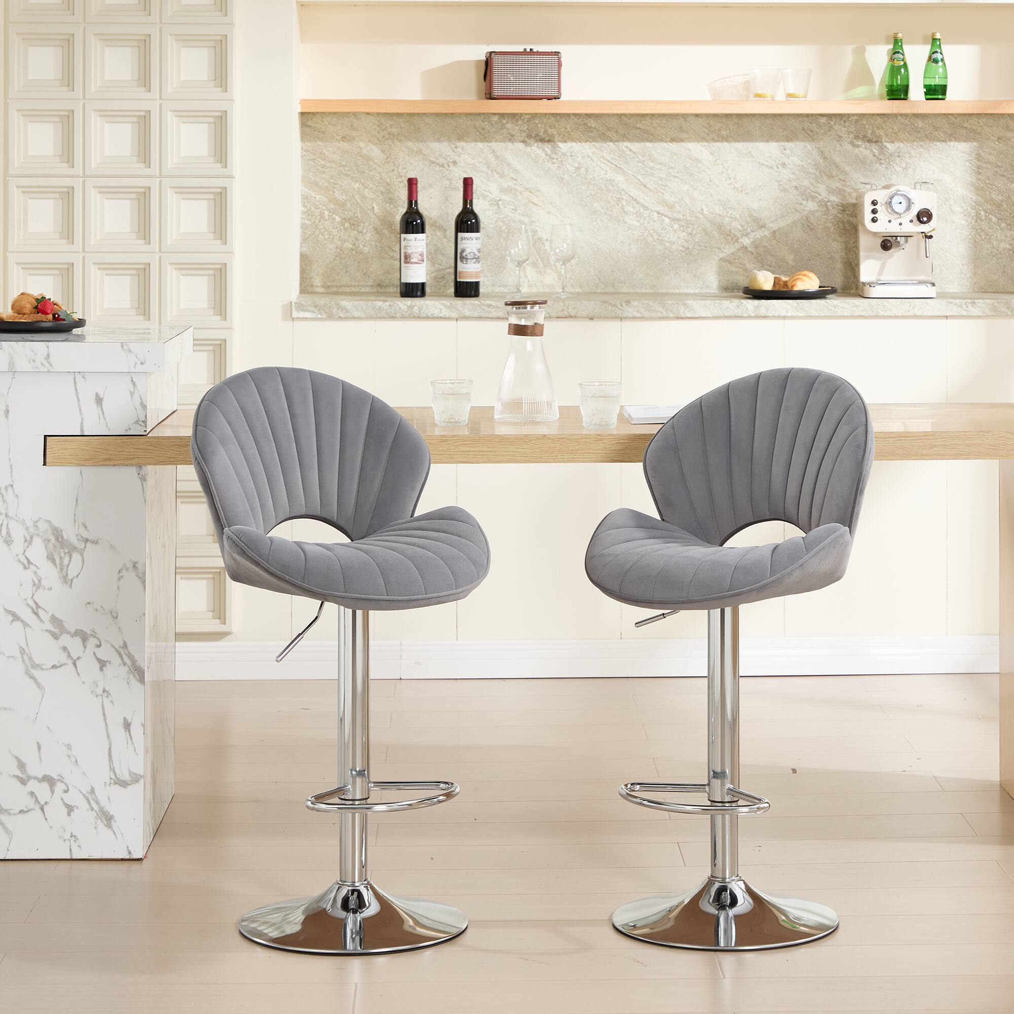 Alt View 1. Trinkets Crazed - Bar Stools Set of 2 - Adjustable Barstools with Back and Footrest, Counter Height Bar Chairs for Kitchen - Gray.