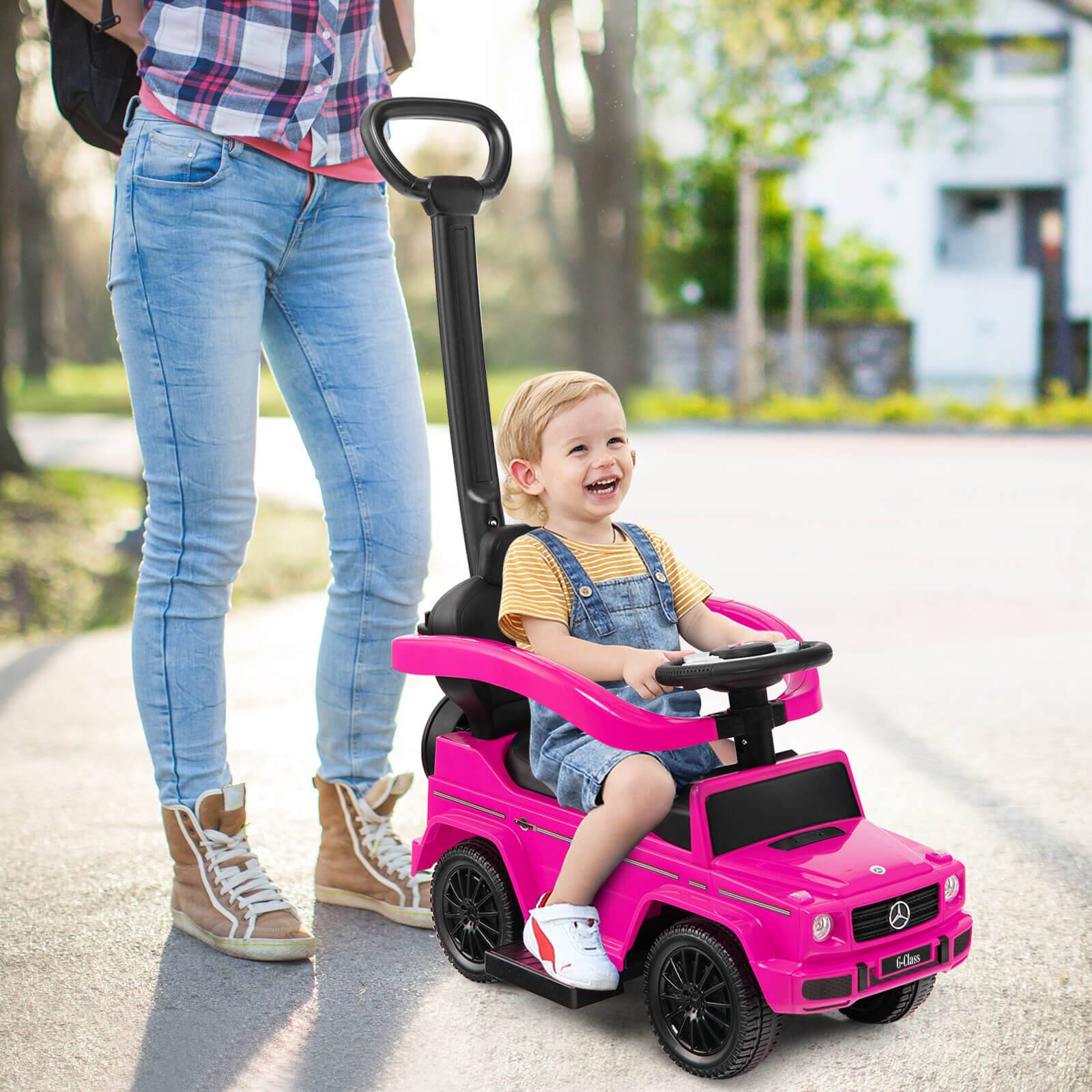 Alt View 1. Costway - Costway 3 in 1 Ride on Push Car Mercedes Benz G350 Stroller Sliding Car w/ Canopy - Pink.