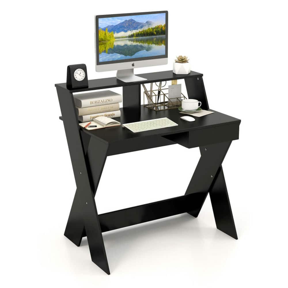 Pefilos - Small Computer Desk with Storage Drawer- Office Desk, Gaming Computer Desks for Study,Working,Writing - Black