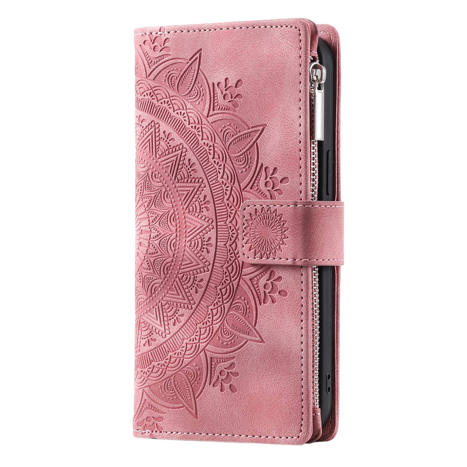 Alt View 1. Dteck - Wallet Case for Samsung Galaxy A37 5G Zipper Pocket Flowers PU Leather Flip Stand Cover With Crossbody+Wrist Strap - Pink.
