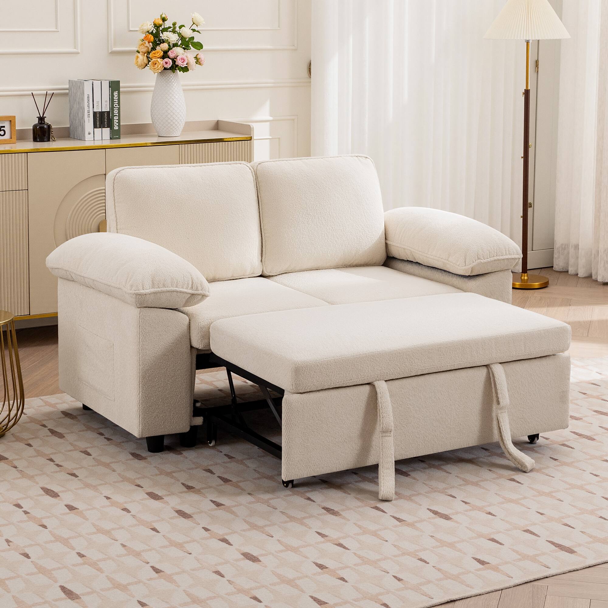 Alt View 6. KERDOM - Oversized Pullout Sofa Couch with Storage Ottoman, Side Pocket, Washable Covers, Sectional Sofa Bed Free Combination - White-C.