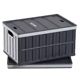 VEVOR - Plastic Collapsible Storage Bins with Lids,65L 2 Packs, Stackable Folding Storage Crates with Handles, Holds 84 lbs - Black