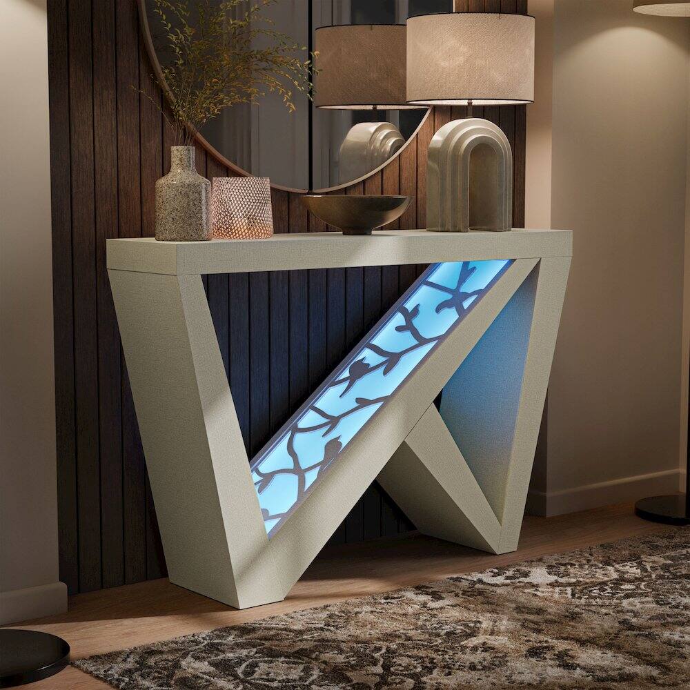 Alt View 3. Furniture of America - Wyll Contemporary Indoor LED Wood Console Table with Remote - White.