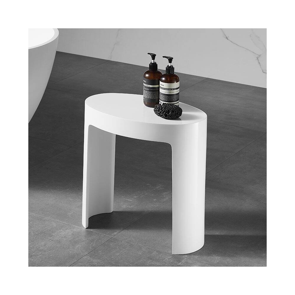 Angle. Alfi - White Matte Solid Surface Resin Bathroom / Shower Stool - White.