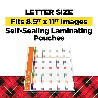 LETTER SIZE  
Fits 8.5" x 11" Images  
Self-Sealing Laminating Pouches