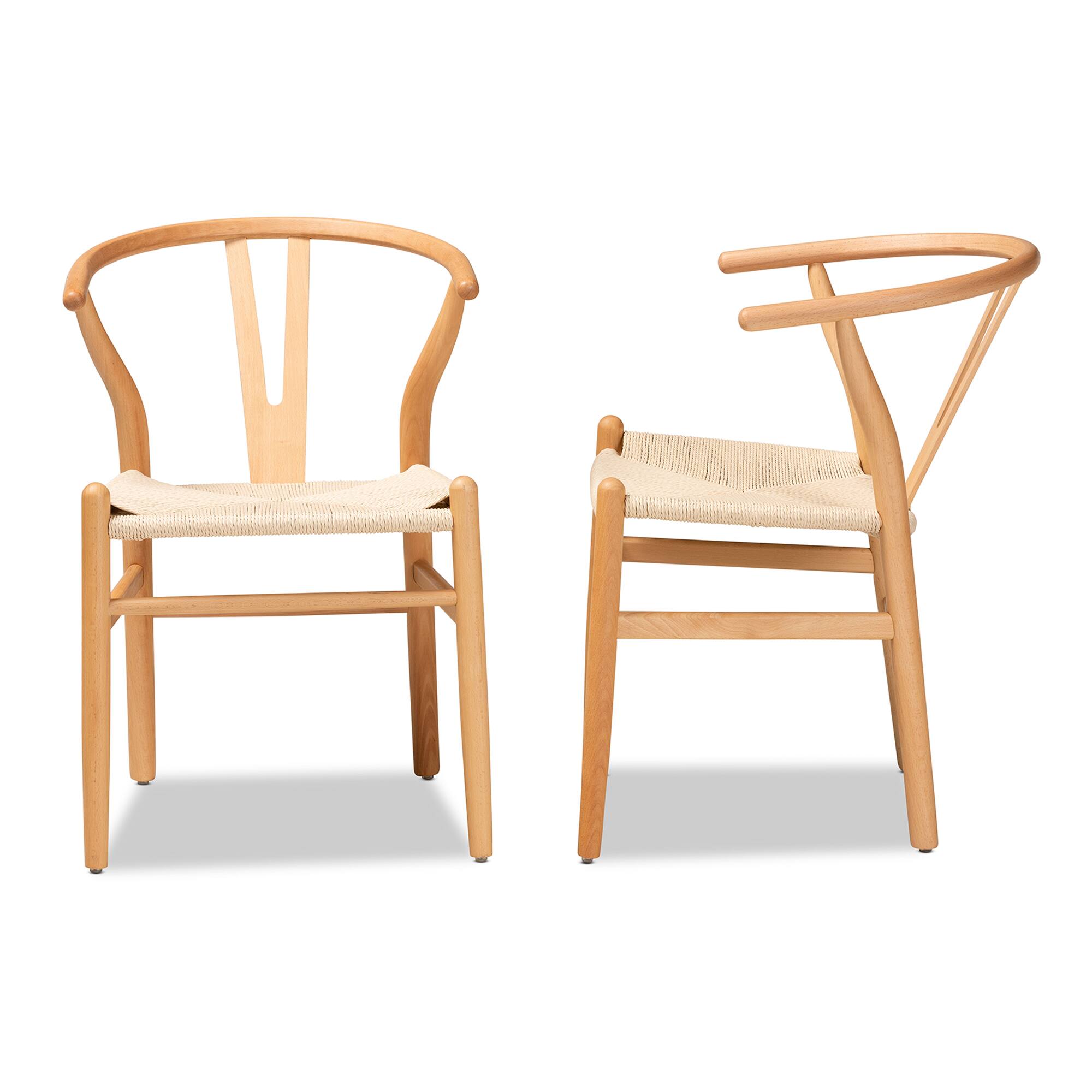 Left. Baxton Studio - Paxton Modern and Contemporary Finished Wood 2-Piece Dining Chair Set - Beige/Oak Brown.