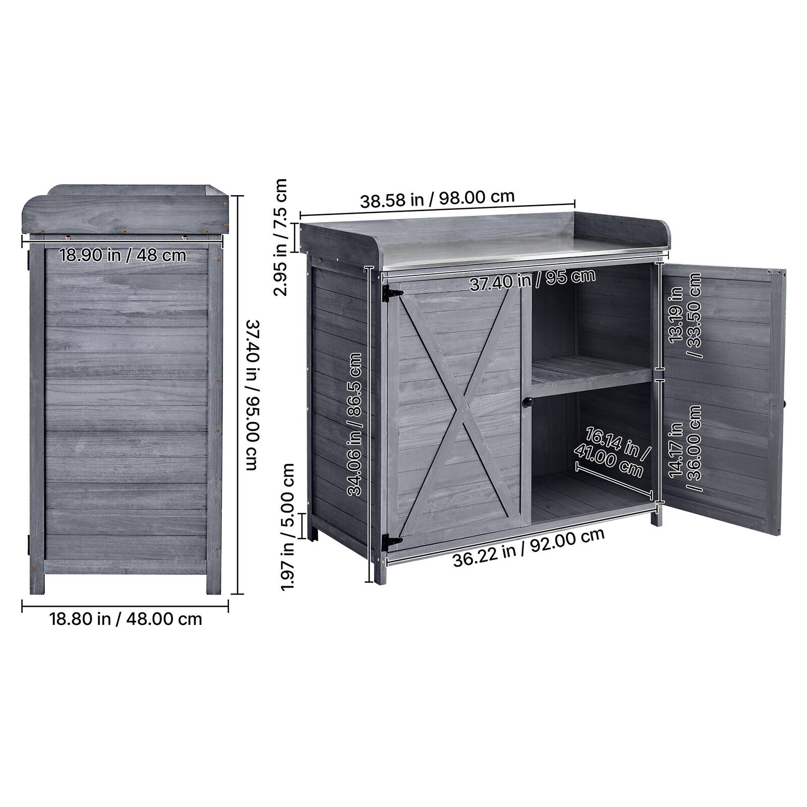 18.90 in / 48 cm  
18.80 in / 48.00 cm  
37.40 in / 95.00 cm  
38.58 in / 98.00 cm  
2.95 in / 7.5 cm  
1.97 in / 5.00 cm  
34.06 in / 86.5 cm  
16.14 in / 41.00 cm  
36.22 in / 92.00 cm  
13.19 in / 33.50 cm  
14.17 in / 36.00 cm