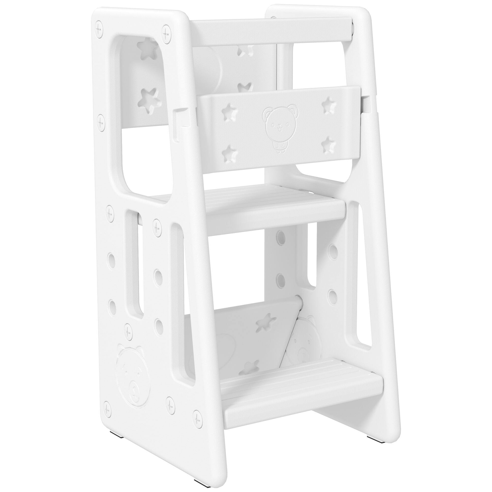 Front. Qaba - Toddler Tower with Adjustable Height, Toddler Kitchen Stool Helper with Anti-slip Mat, Step Stool for Kitchen, Bathroom - White.