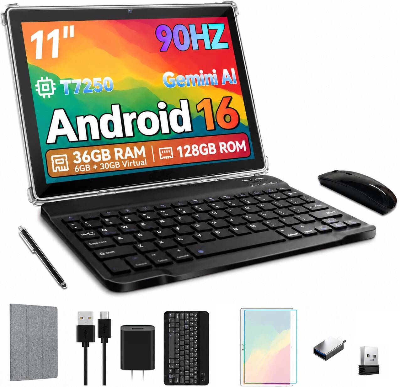 11" 90HZ Gemini AI T7250 Android 16 36GB RAM 128GB ROM 6GB + 30GB Virtual