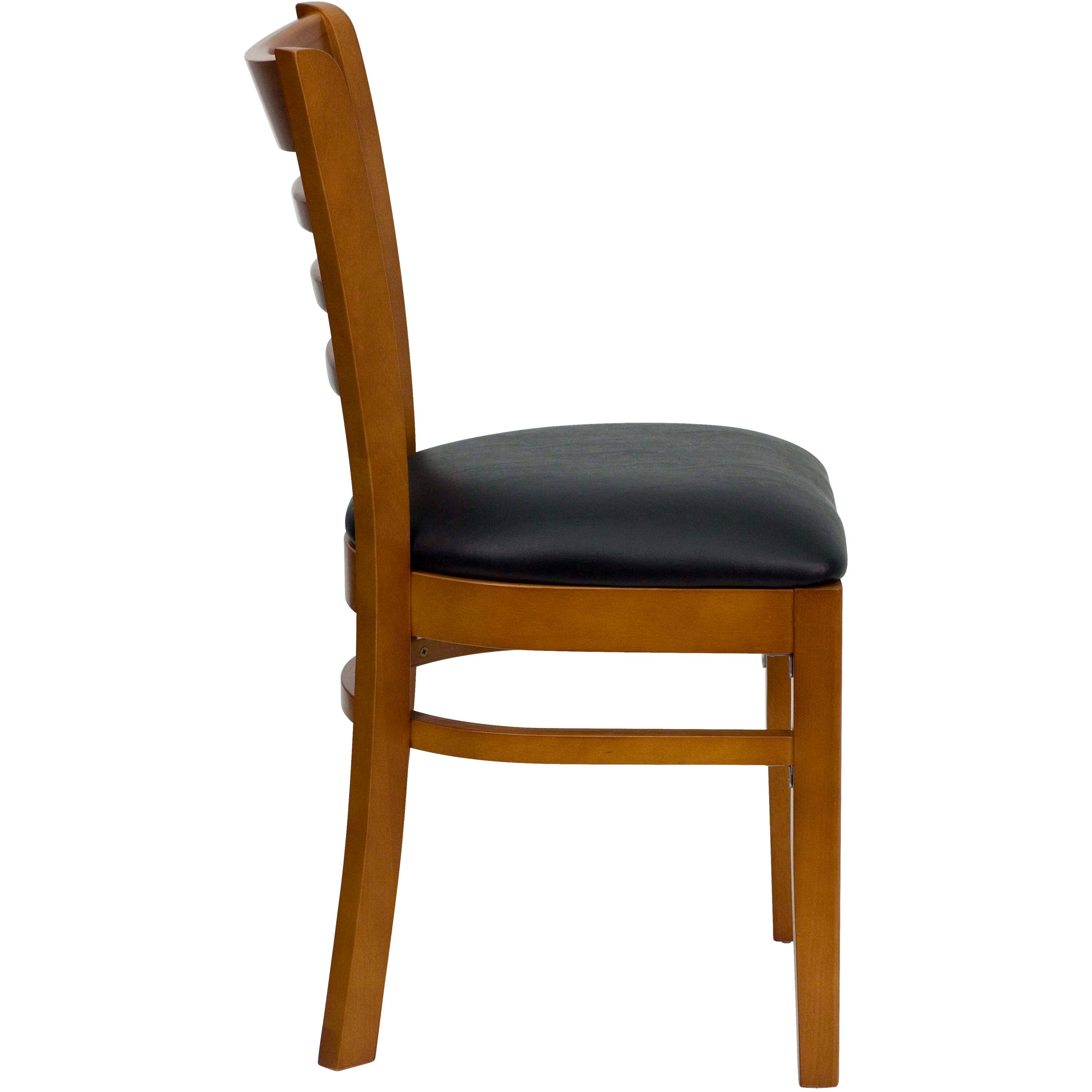 Alt View 6. Emma + Oliver - Ladder Back Wooden Restaurant Dining Chair - Black Vinyl Seat/Cherry Wood Frame.