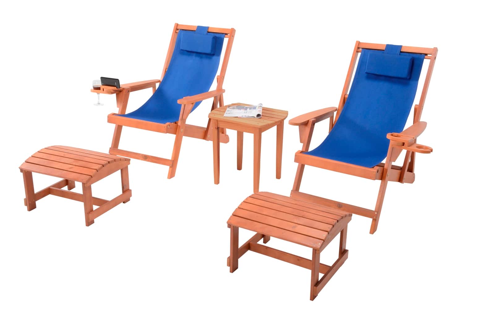 Jiallo - Romantic Collection Canvas Sling Chair with Cup and Wine Holder and Ottoman (Set of 5) - Walnut color with blue fabric price history on PriceWatchPro