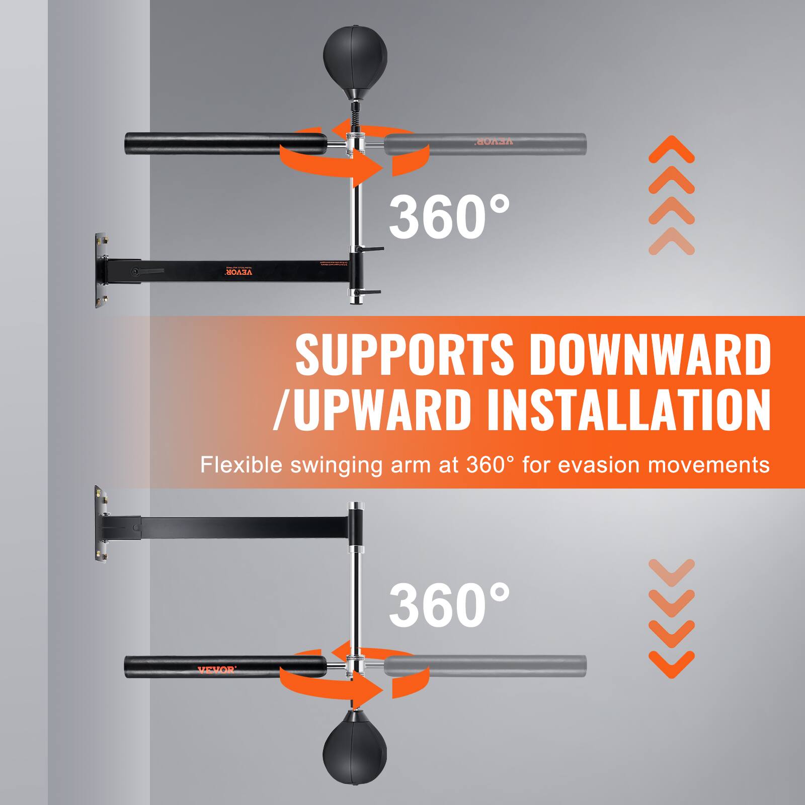 SUPPORTS DOWNWARD / UPWARD INSTALLATION

Flexible swinging arm at 360° for evasion movements

360°

360°