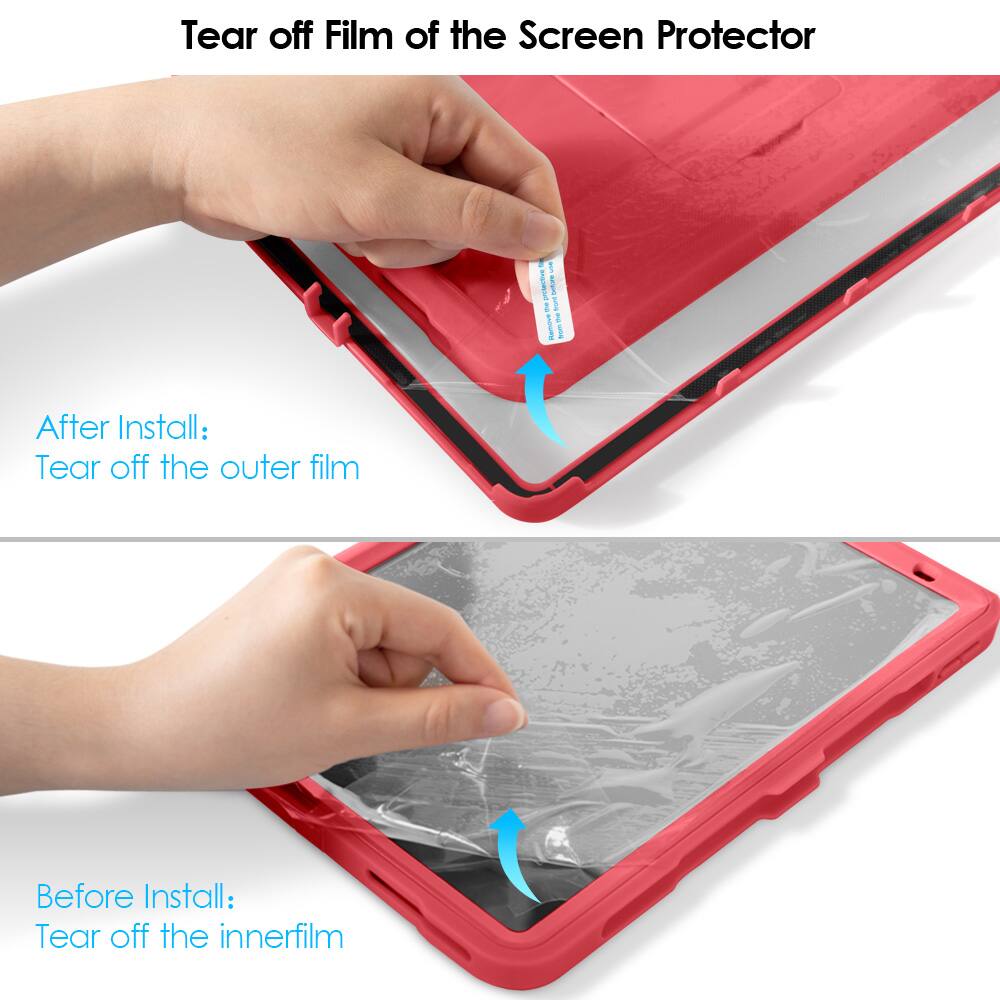Tear off Film of the Screen Protector

After Install:
Tear off the outer film

Before Install:
Tear off the inner film