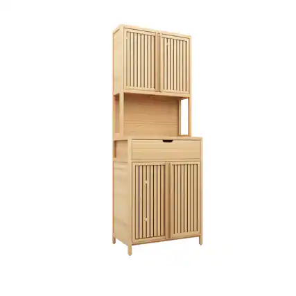 Front. Boyel Living - Seventy Two Inch Tall Bamboo Storage Cabinet with Double Doors Drawers for Home Storage - Natural.