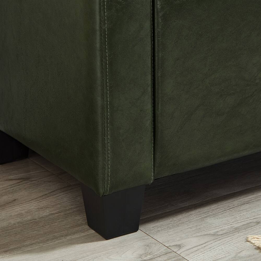 Alt View 6. Ropilly - Ropilly 48 Inch Dark Green Tufted Faux Leather Storage Ottoman Bench Entryway Shoe Bench - Dark Green.