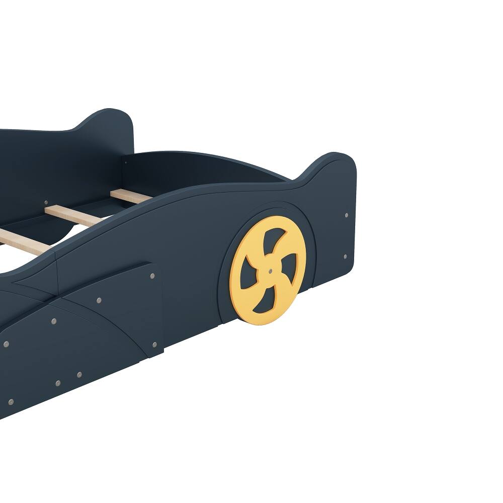 Alt View 10. Loheer - Loheer Twin Race Car Bed with Storage, Dark Blue Yellow Kids Bed - Dark Blue+Yellow.