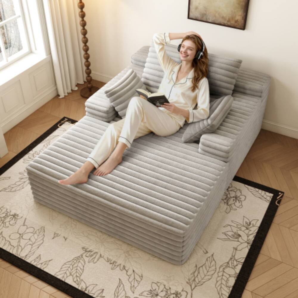 Angle. LUCKY ONE - Oversized Chaise Lounge Chair Indoor Upholstered Sofa Bed Sleeper Couch No Assembly - Grey.