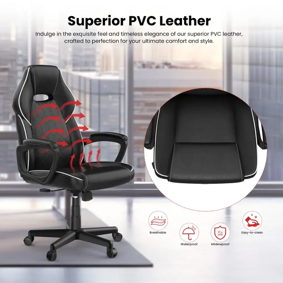 Superior PVC Leather: Indulge in the exquisite feel and timeless elegance of our superior PVC leather, crafted to perfection for your ultimate comfort and style. Breathable, easy-to-clean, waterproof, and mildewproof.