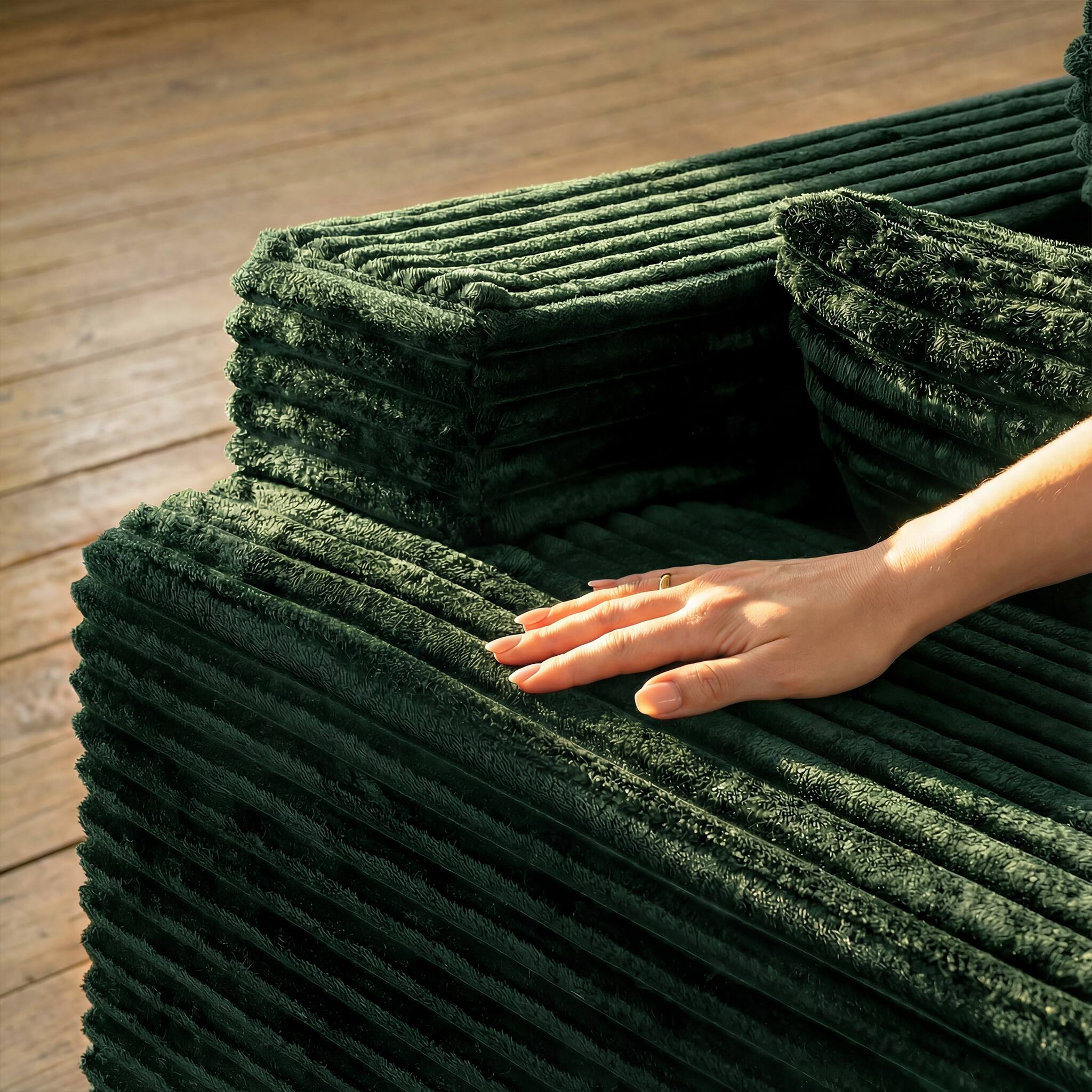 Alt View 4. FUFU & GAGA - Dark Green Modular Plush Velvet Sectional Sofa with Chaise, Soft High-Density Foam, Pet-Friendly Living Room Couch - Dark Green.