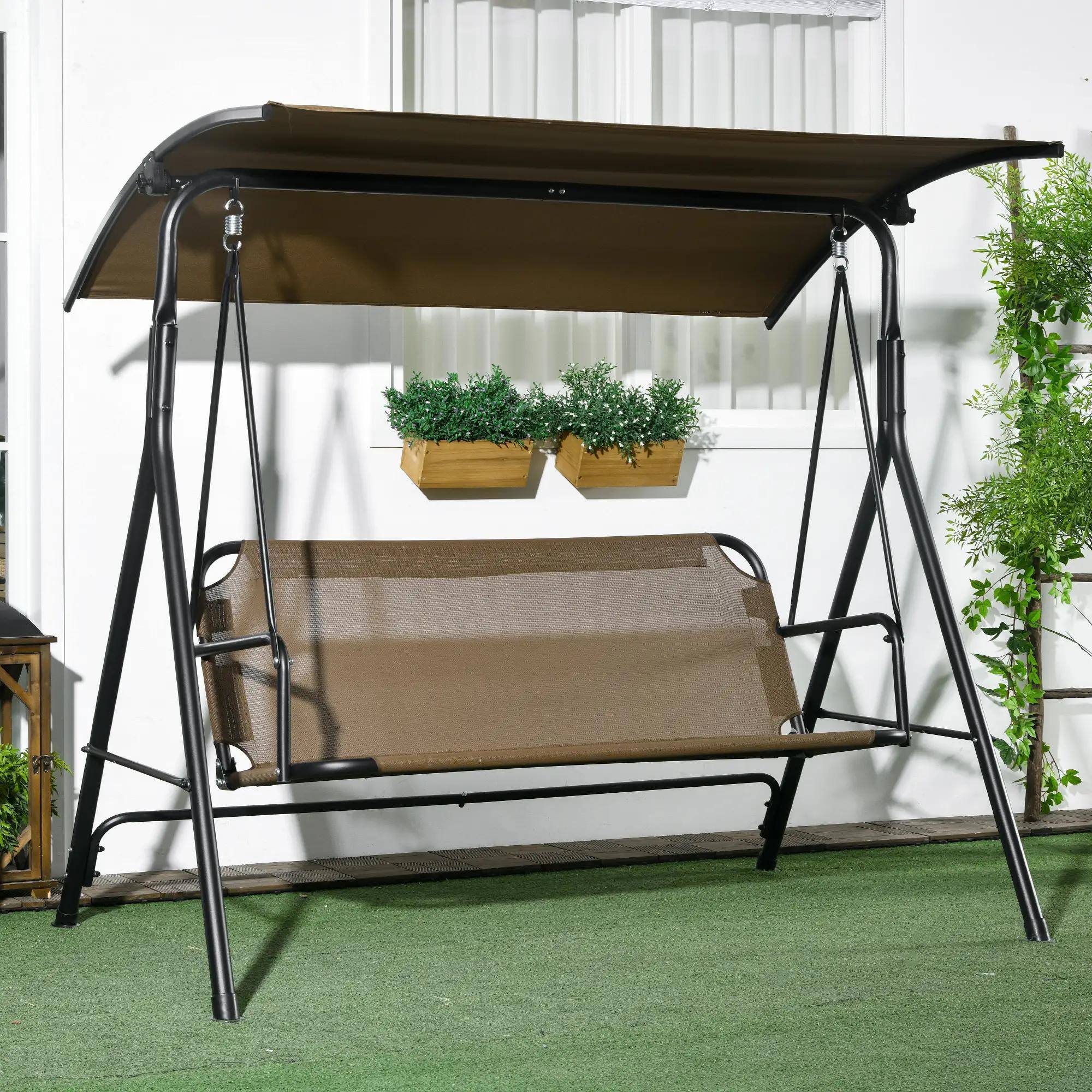 Angle. Spaco - Spaco 3-Person Patio Swing with Stand, Adjustable Tilt Canopy, Cozy Bench - Brown.