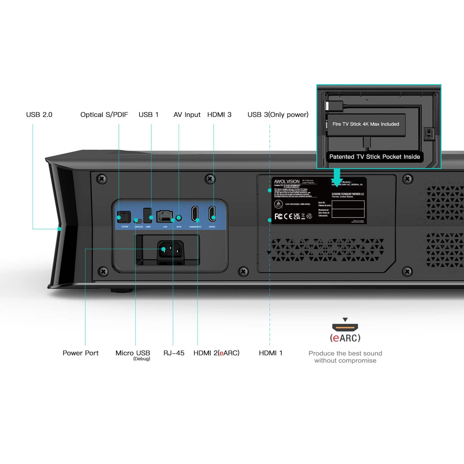 Alt View 19. AWOL Vision - LTV-3000 Pro 4K Smart UHD 3D Triple Laser Ultra Short Throw Projector with HDR10+, Dolby Vision & Atmos - Black.