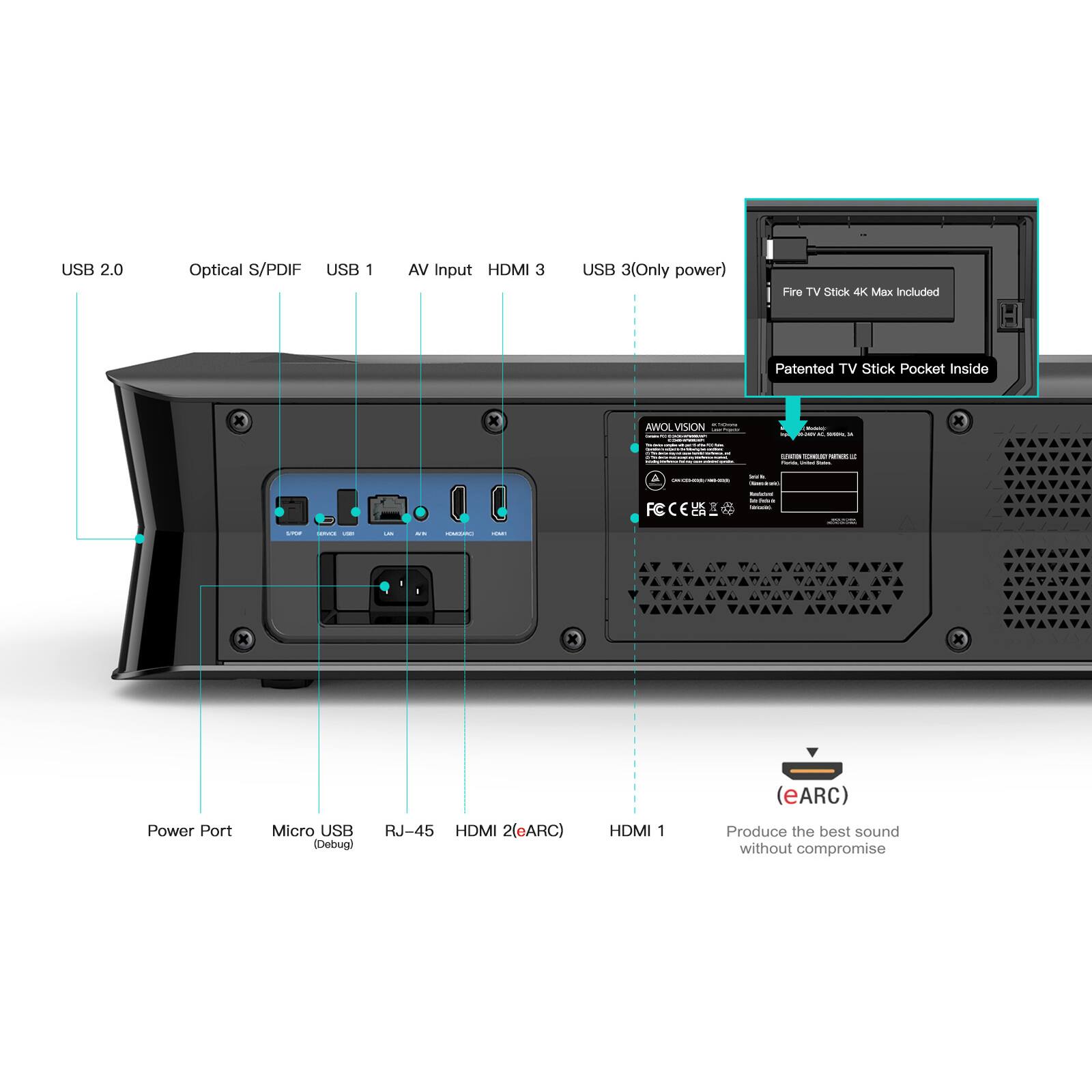 Alt View 19. AWOL Vision - LTV-3000 Pro 4K Smart UHD 3D Triple Laser Ultra Short Throw Projector with HDR10+, Dolby Vision & Atmos - Black.