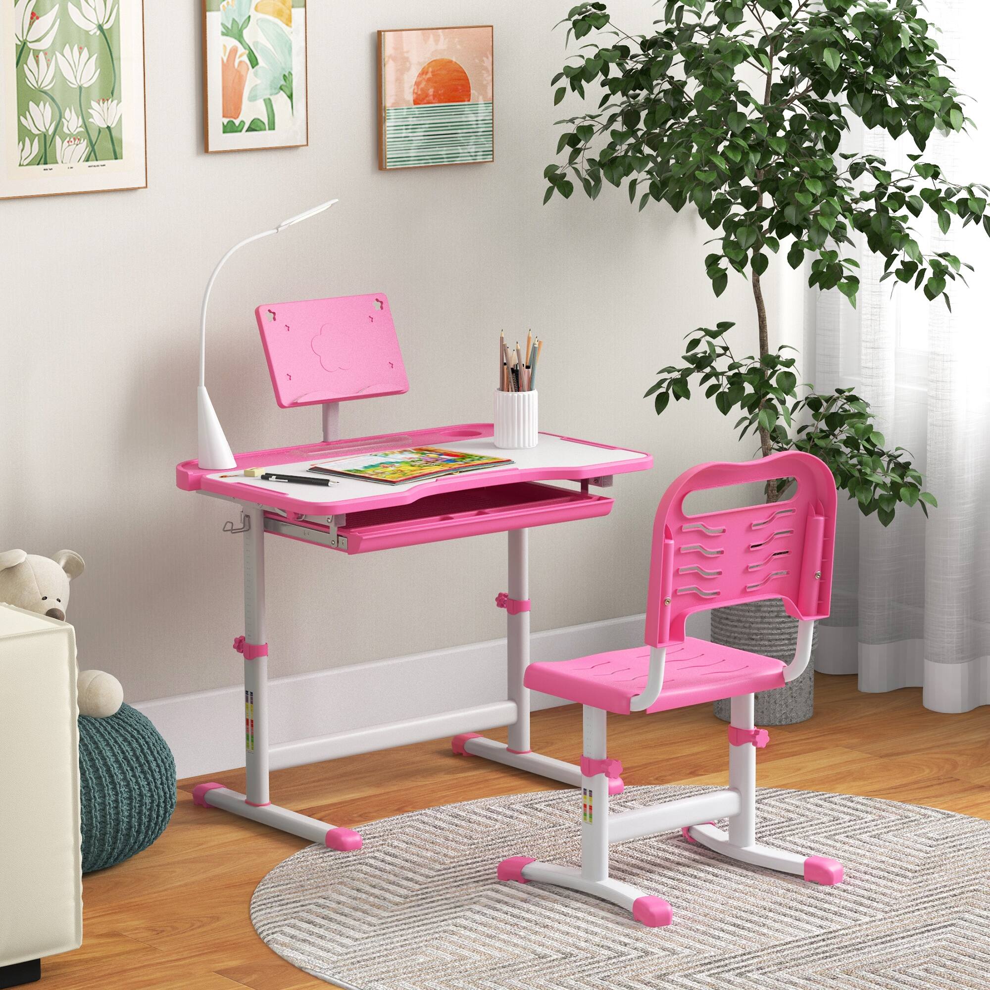 Alt View 1. Qaba - Desk and Chair Set with USB Light - Pink.