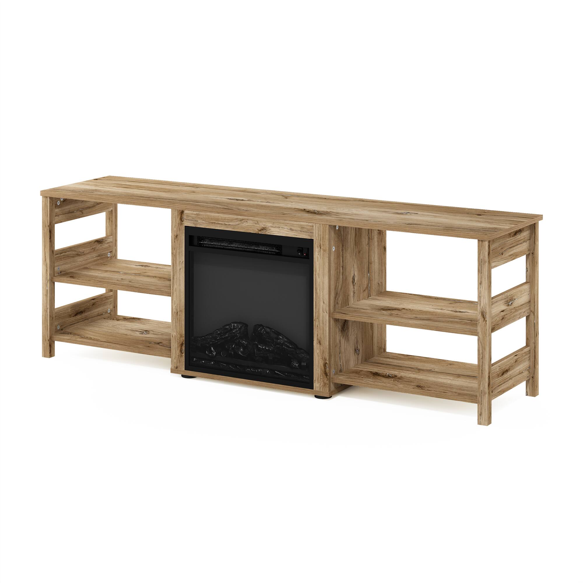 Alt View 6. Furinno - CLASSIC Fireplace TV Stand, Entertainment Center, with Open Shelf, for Living Room - Brown Oak.