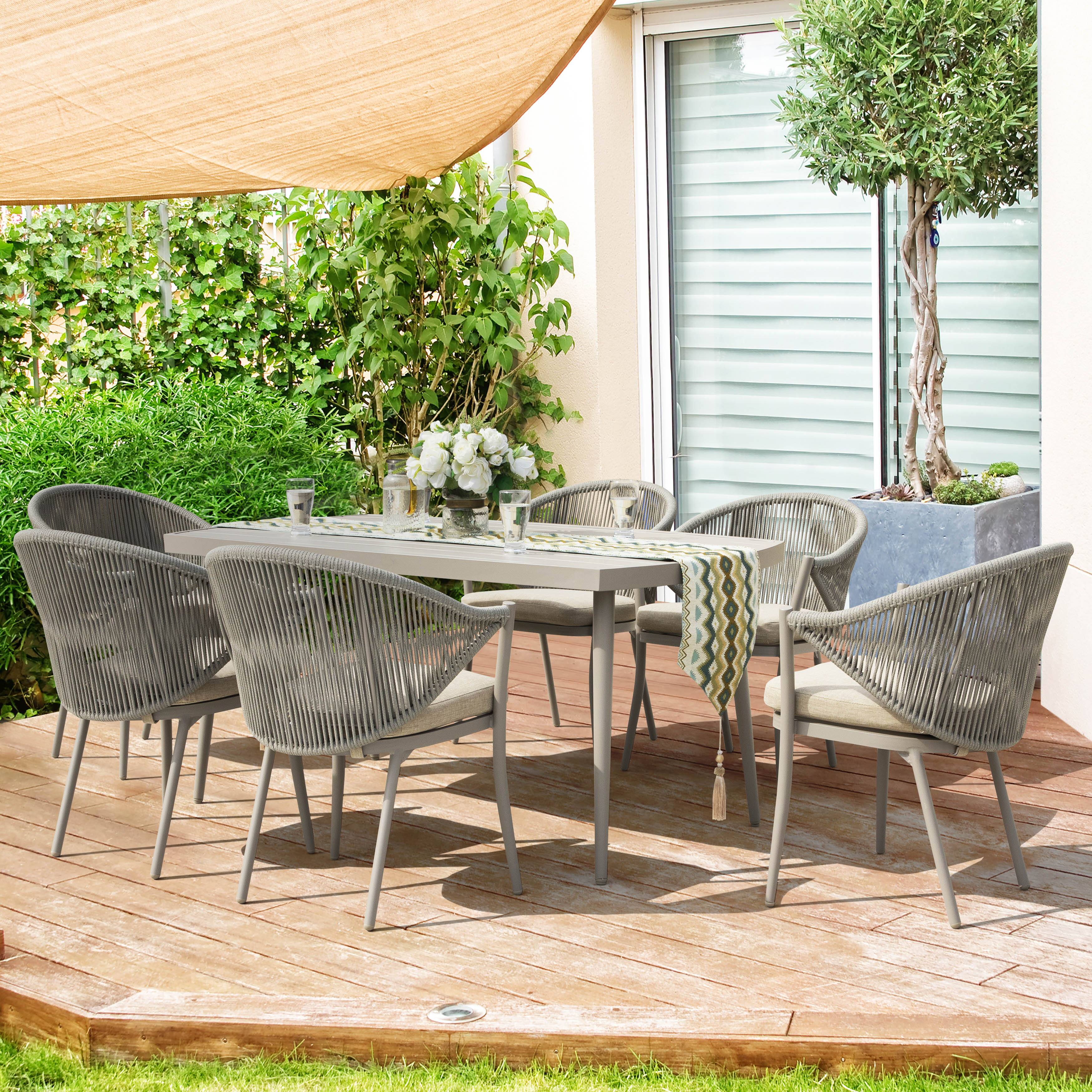 Left. Nuu Garden - Outdoor Aluminum Dining Table with 2.76" Umbrella Hole - Beige.