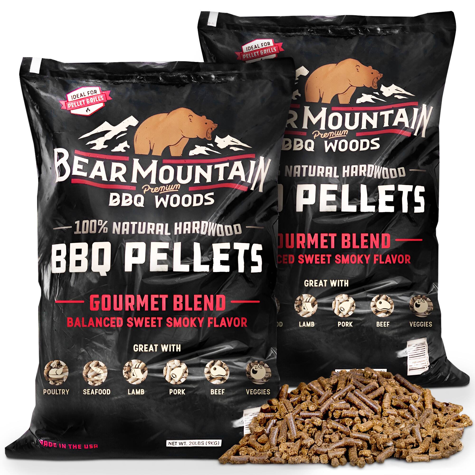 IDEAL FOR PELLET GRILLS

BEAR MOUNTAIN  
Premium BBQ WOODS  
100% NATURAL HARDWOOD  
BBQ PELLETS  
GOURMET BLEND  
BALANCED SWEET SMOKY FLAVOR  
GREAT WITH  
POULTRY  
SEAFOOD  
LAMB  
PORK  
BEEF  
VEGGIES  

MADE IN THE USA  
NET WT. 20LBS (9KG)