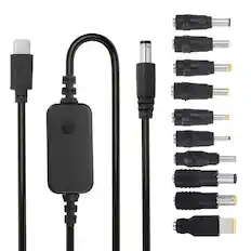 Front. Unique Bargains - USB-C to DC PD Adapter w/ 10 Tips, 5V-20V PD Trigger Cable for Router, Laptop, Speaker - Black.