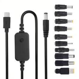 Unique Bargains - USB-C to DC PD Adapter w/ 10 Tips, 5V-20V PD Trigger Cable for Router, Laptop, Speaker - Black