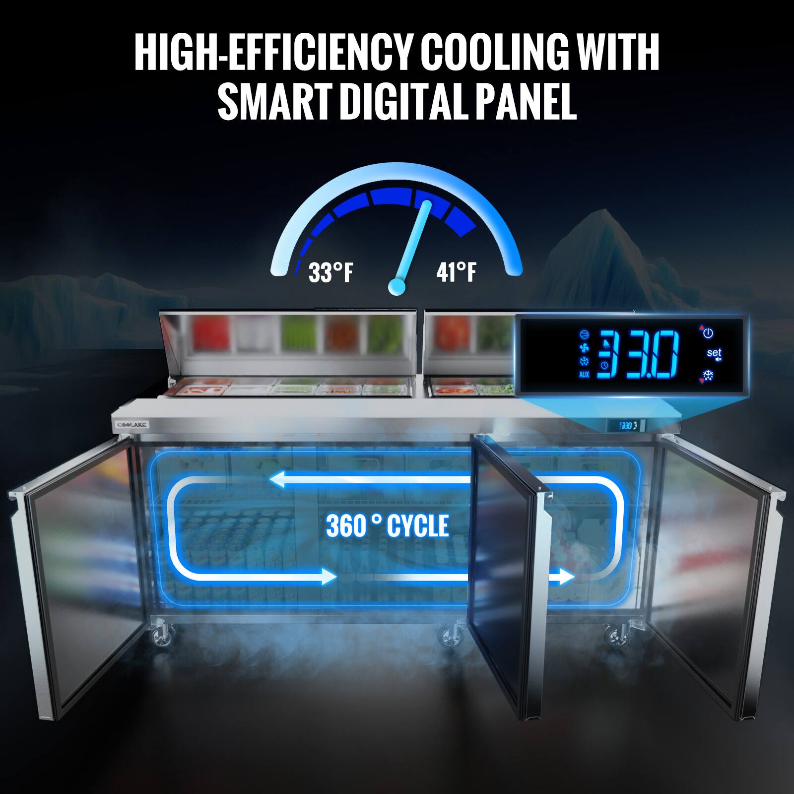 HIGH-EFFICIENCY COOLING WITH SMART DIGITAL PANEL

33°F 41°F

360° CYCLE