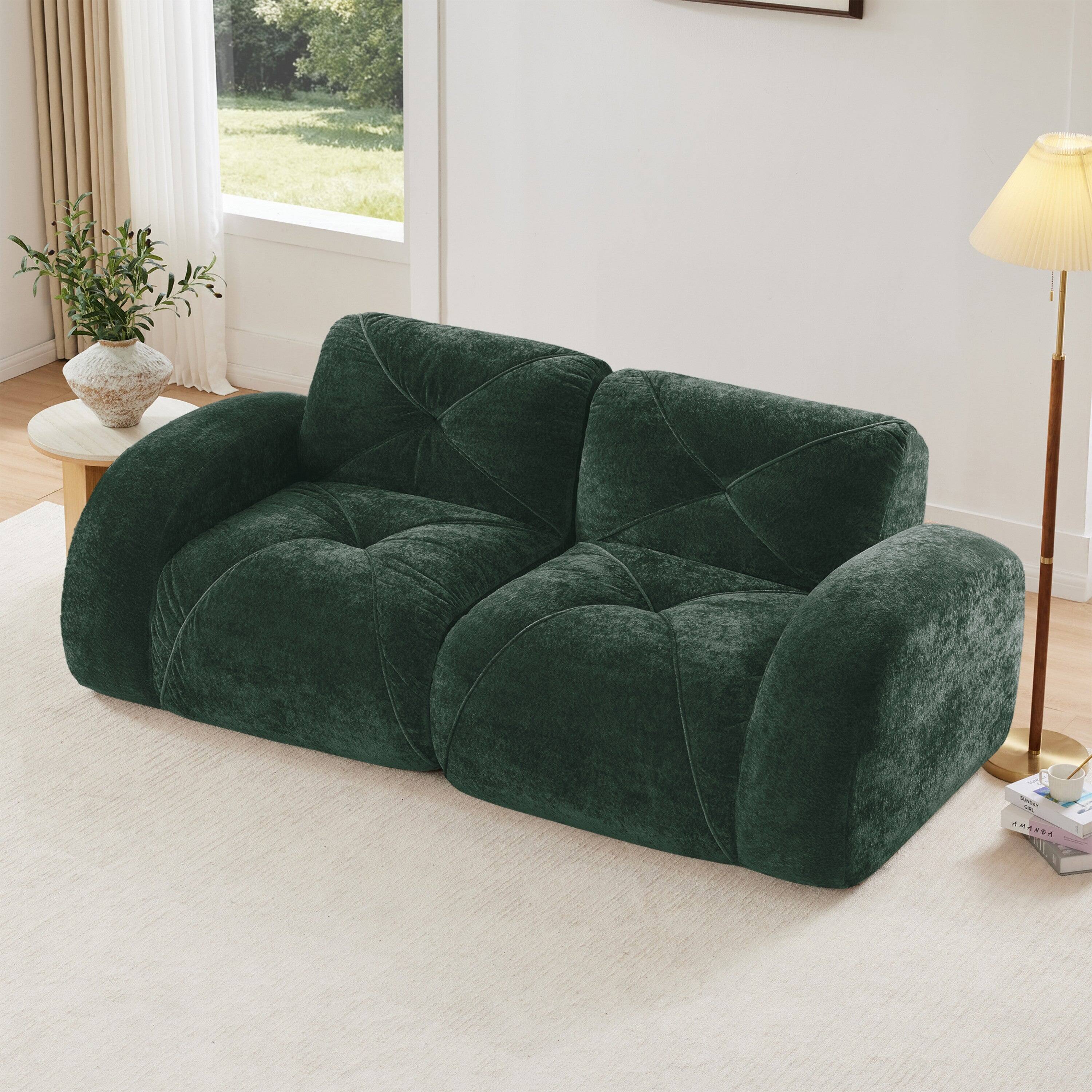 Alt View 3. Boyel Living - 2 Seater Tufted Boneless Sofa Soft Velvet No Assembly Ergonomic Design Green - Green.