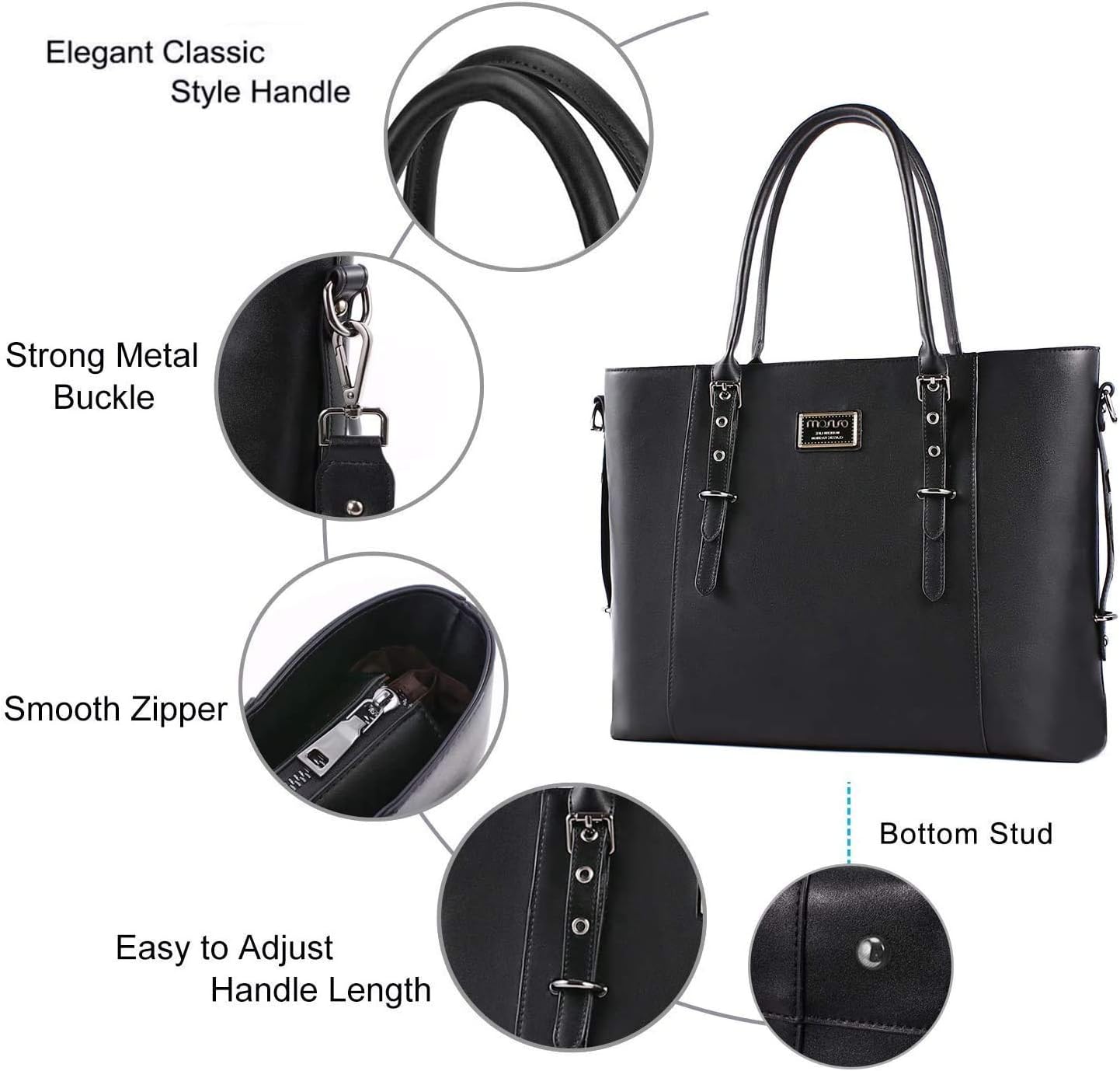 Elegant Classic Style Handle  
Strong Metal Buckle  
Smooth Zipper  
Bottom Stud  
Easy to Adjust Handle Length