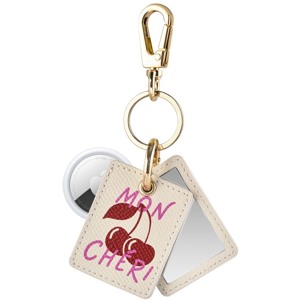 Posh Tech - Mirrored Leather Bag Charm for Airtag® - Cream