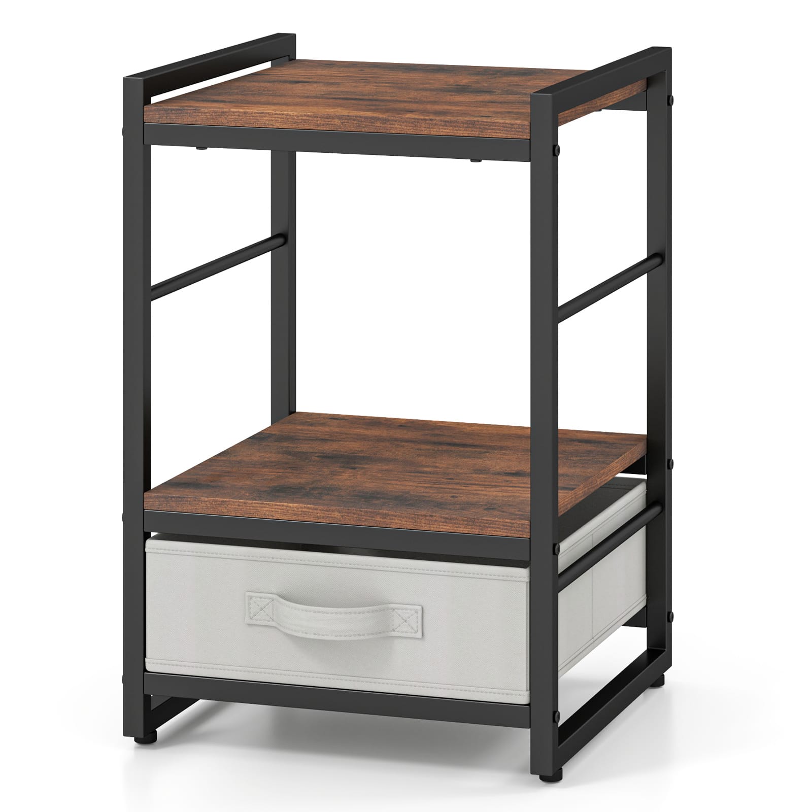WELLFOR - Industrial Nightstand with Open Storage Shelf and Fabric Drawer - Rustic Brown price history on PriceWatchPro