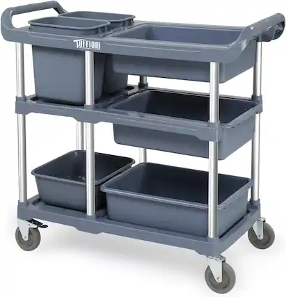 Front. Winado - Heavy Duty 3 Shelf Utility Cart Service Cart with Wheels, Large Storage Space, Ergonmic Handle for Hotel and Restaurant - Gray.