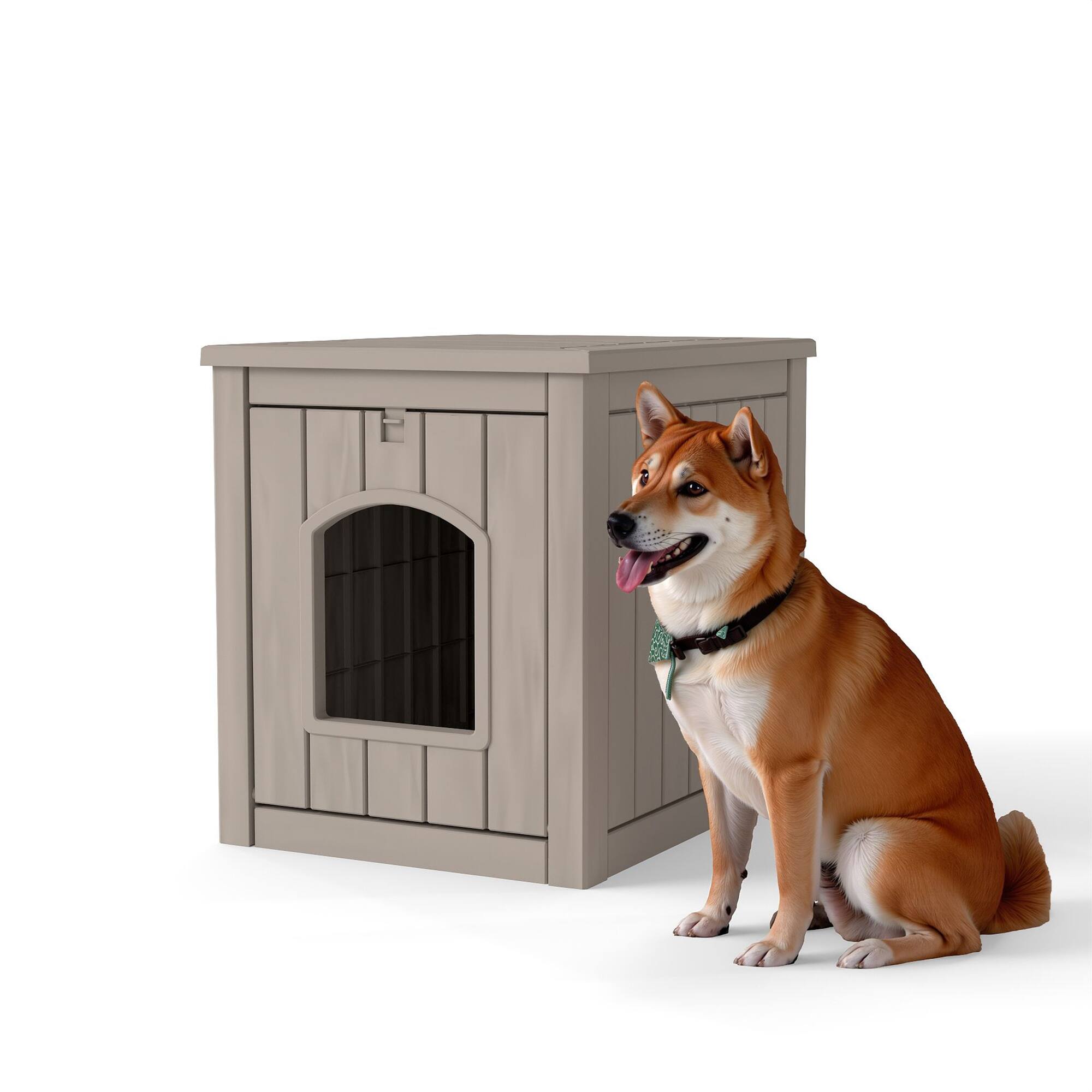 Front. Yardgrace - Outdoor Pet House Weatherproof Resin for Outdoor Pets, Durable Insulated Shelter for Garden Patio - Brown.