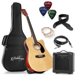 Ashthorpe - 41-in Thinline Cutaway Acoustic Electric Guitar with 10 Watt Amp - Natural