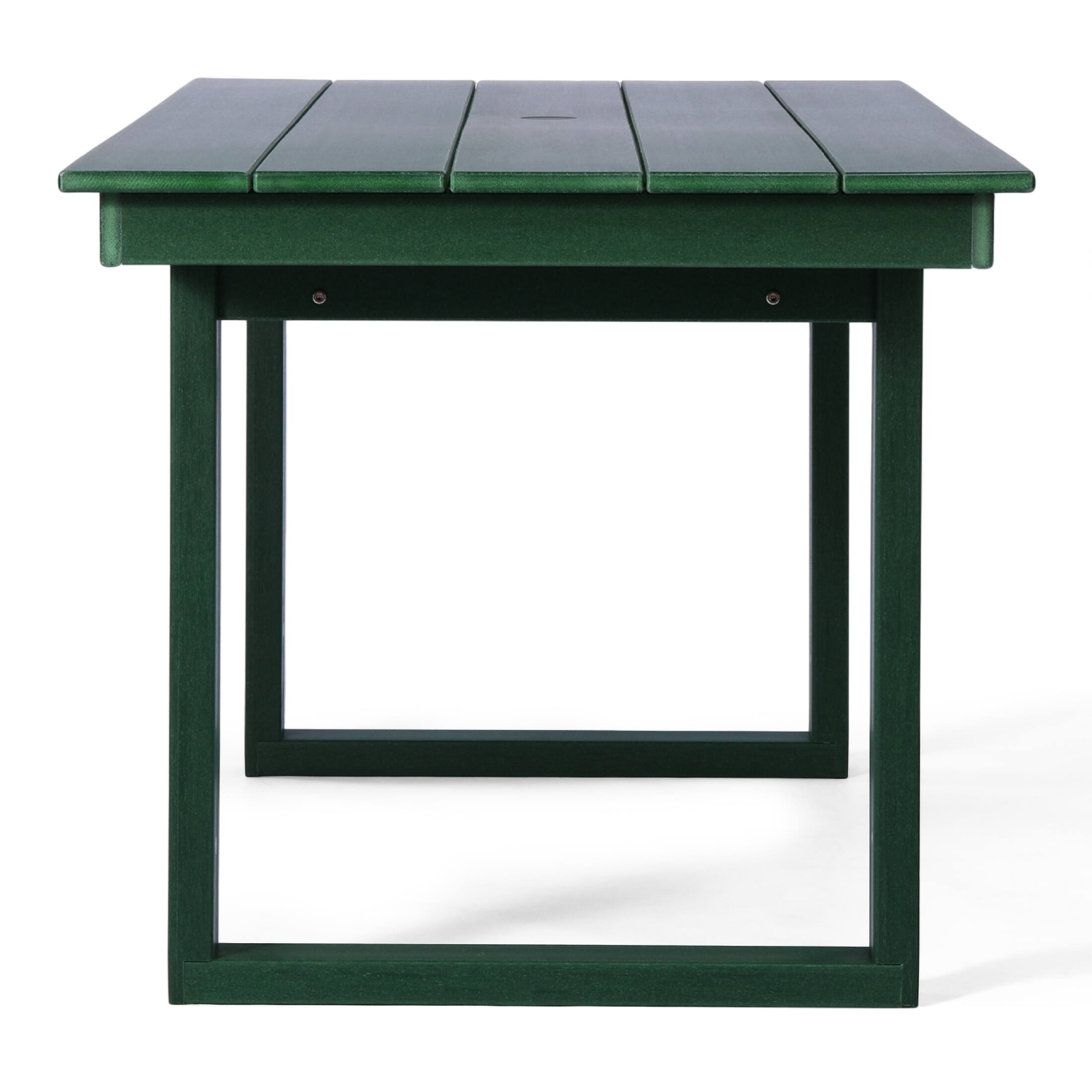 Back. WestinTrends - WestinTrends Paloma 68" Outdoor HDPE Modern Rectangular Patio Dining Table With Umbrella Hole - Dark Green.
