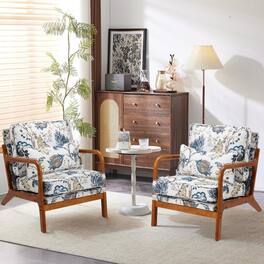 U-HOMY - 【Set of 2】Mid-Century Modern Accent Chairs - Solid Wood Armchairs with Cushion for Living Room, Bedroom
- Blue