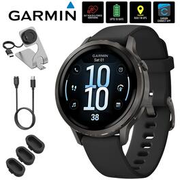 Garmin - Venu 4, 41 mm GPS Smartwatch, Slate w/ Black Silicone Band + Accessories Bundle - Slate|Black - (2025)