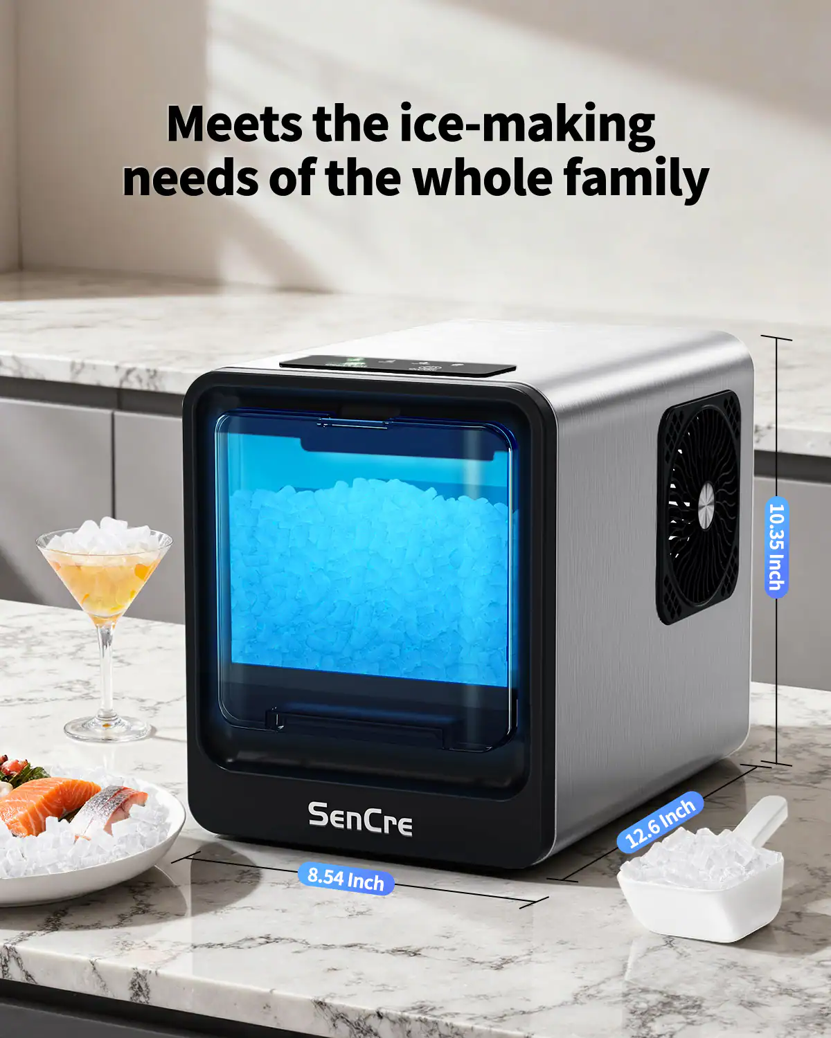 Meets the ice-making needs of the whole family

SenCre

10.35 Inch  
8.54 Inch  
12.6 Inch