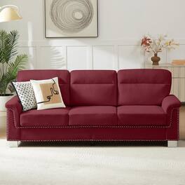 Trinkets Crazed - 82" Modern Compressed Snowfleece Fabric 3-Seater Sofa, for Living Room - Burgundy