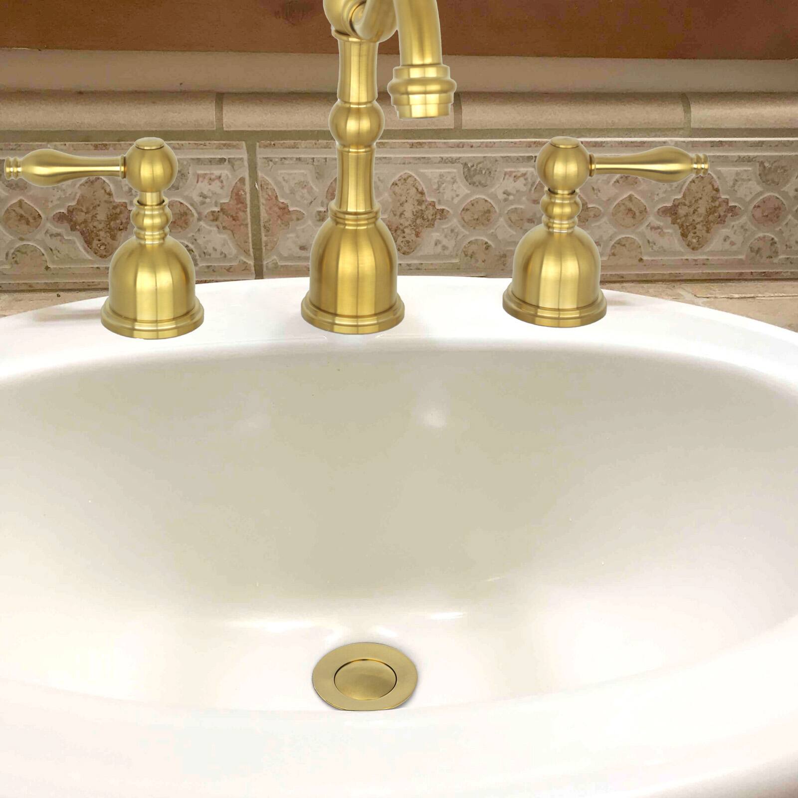 Alt View 3. Akicon - Akicon Pop-Up Bathroom Sink Drain Stopper With Overflow in Brushed Gold - Brushed Gold.